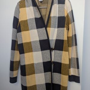 CAbi Black and Yellow Plaid Cardigan